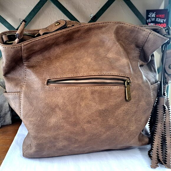 Darcy Marks London Tooled Floral Light Brown Large Leather Handbag Tote Bag - Picture 3 of 15